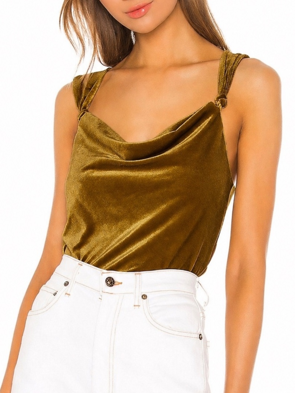 REVOLVE Carina Olive Green Velvet Sleeveless Top
